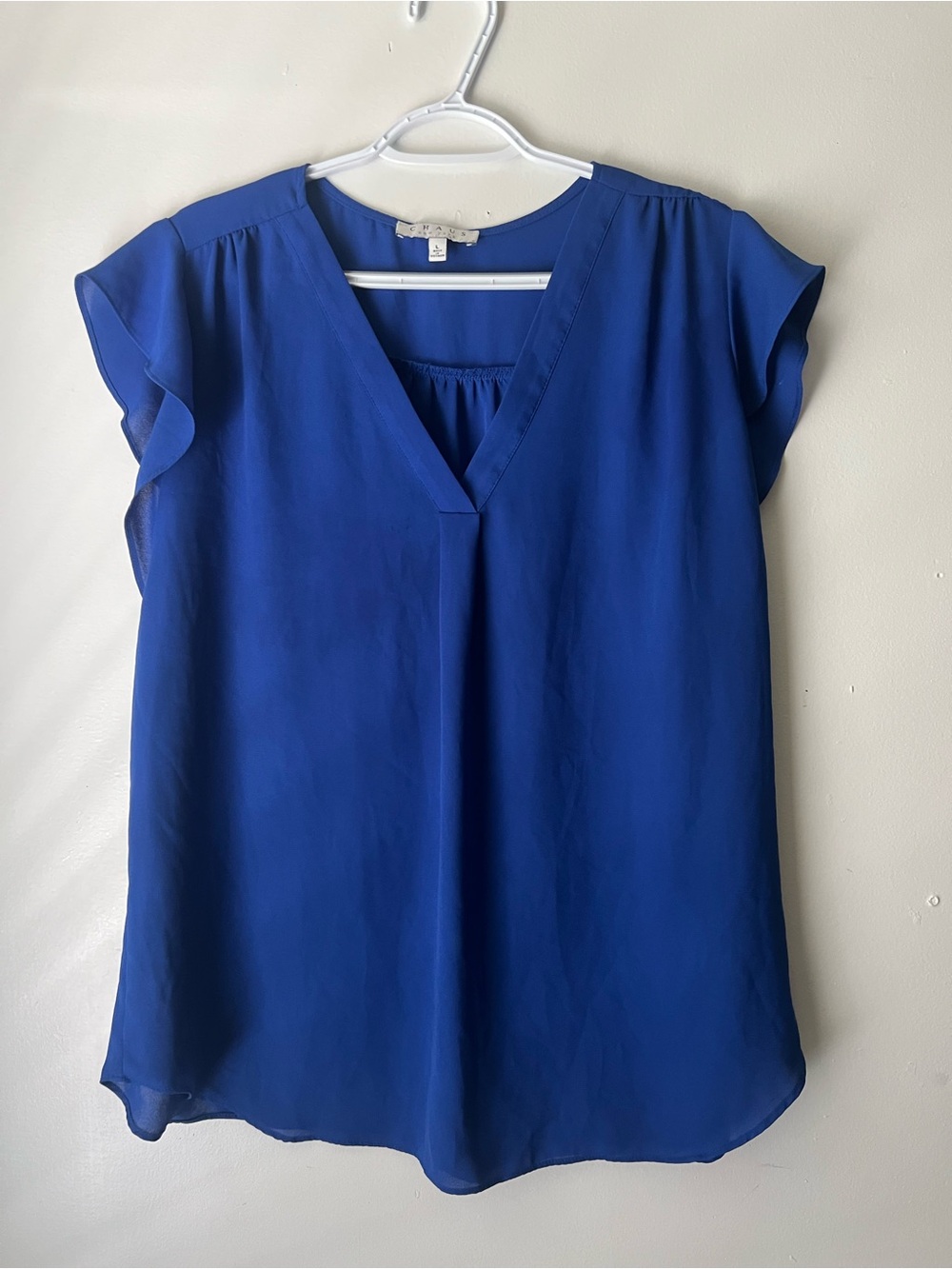 Chaus Royal Blue V-Neck Flutter Sleeve Blouse